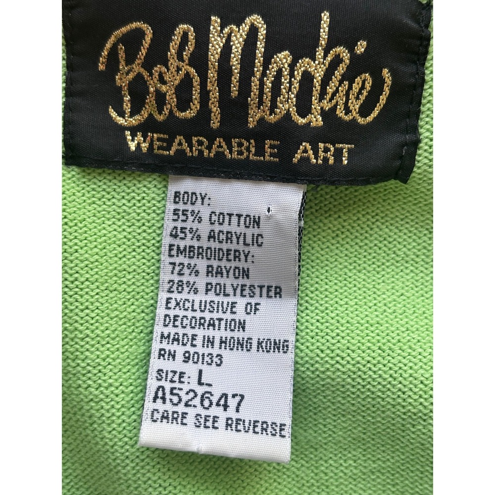 Bob Mackie Wearable Art Lime Green Beaded Feather Fringe Knit Sweater Womens L - Picture 10 of 10
